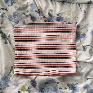rainbow stripped strapless crop-top